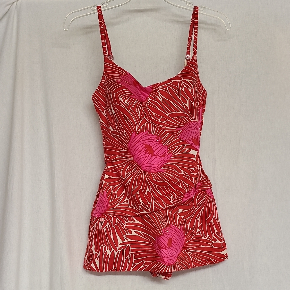 1960s Elizabeth Stewart One Piece Skirted Swimsuit Vintage  Sz 14